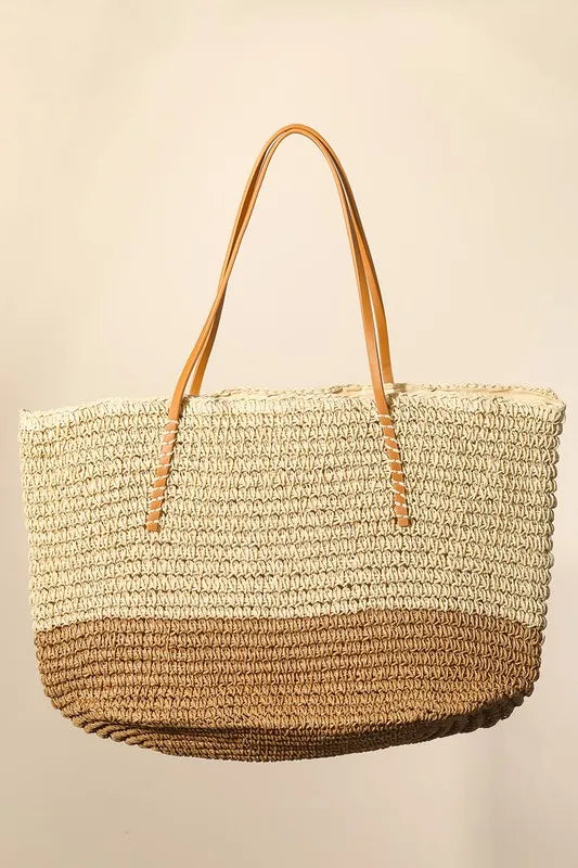 Fame Straw Braided Beach Tote Bag